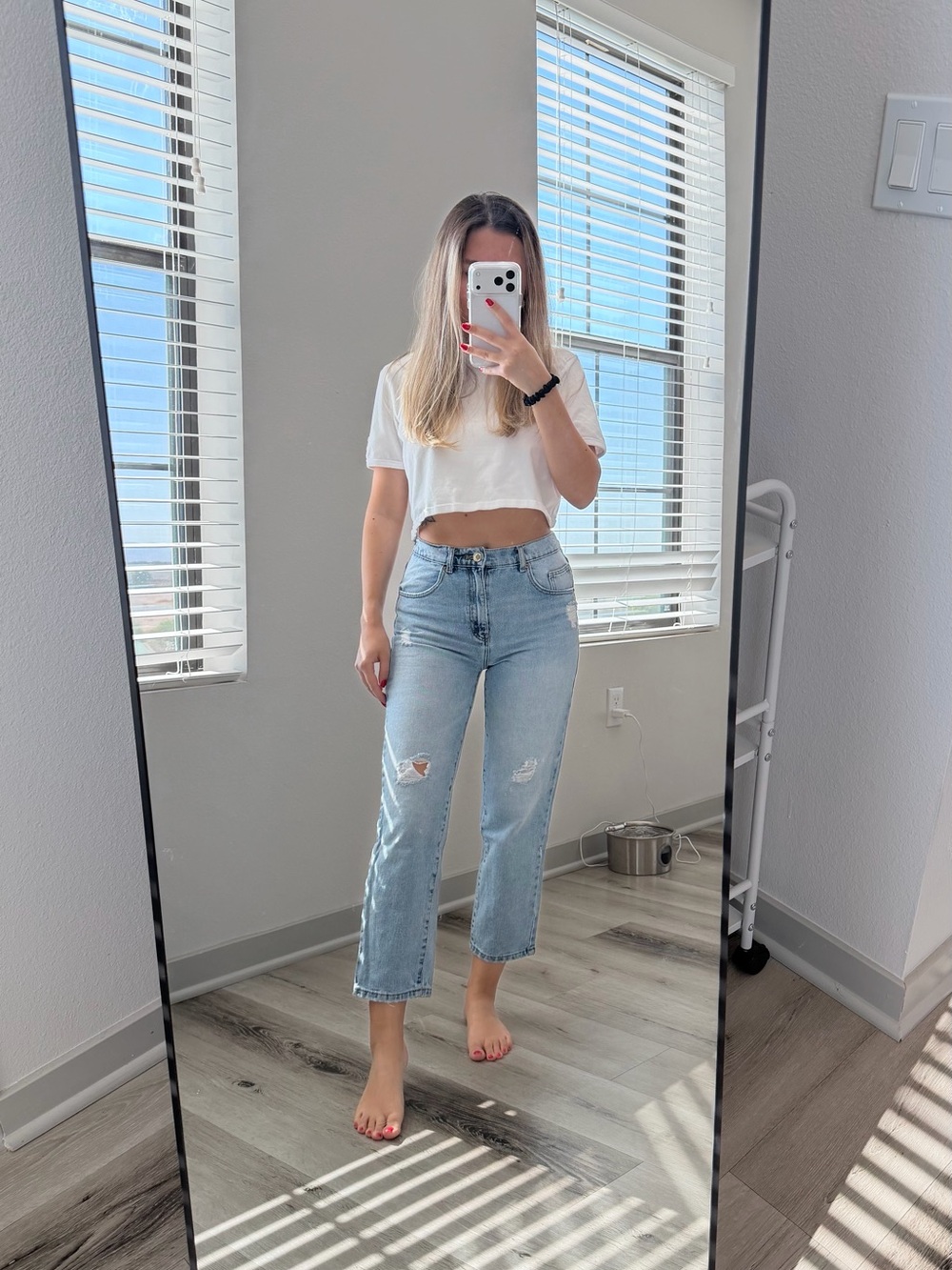 Light Wash Distressed Straight Jeans - Kids